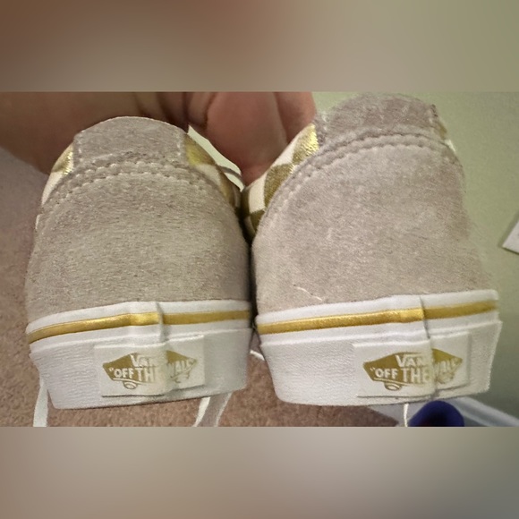 Vans Asher Kids Unisex Gold Laced Canvas Checkered Skate Slip On Shoes Size 6 - Picture 13 of 16